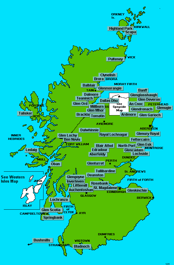 Scotland distillery map